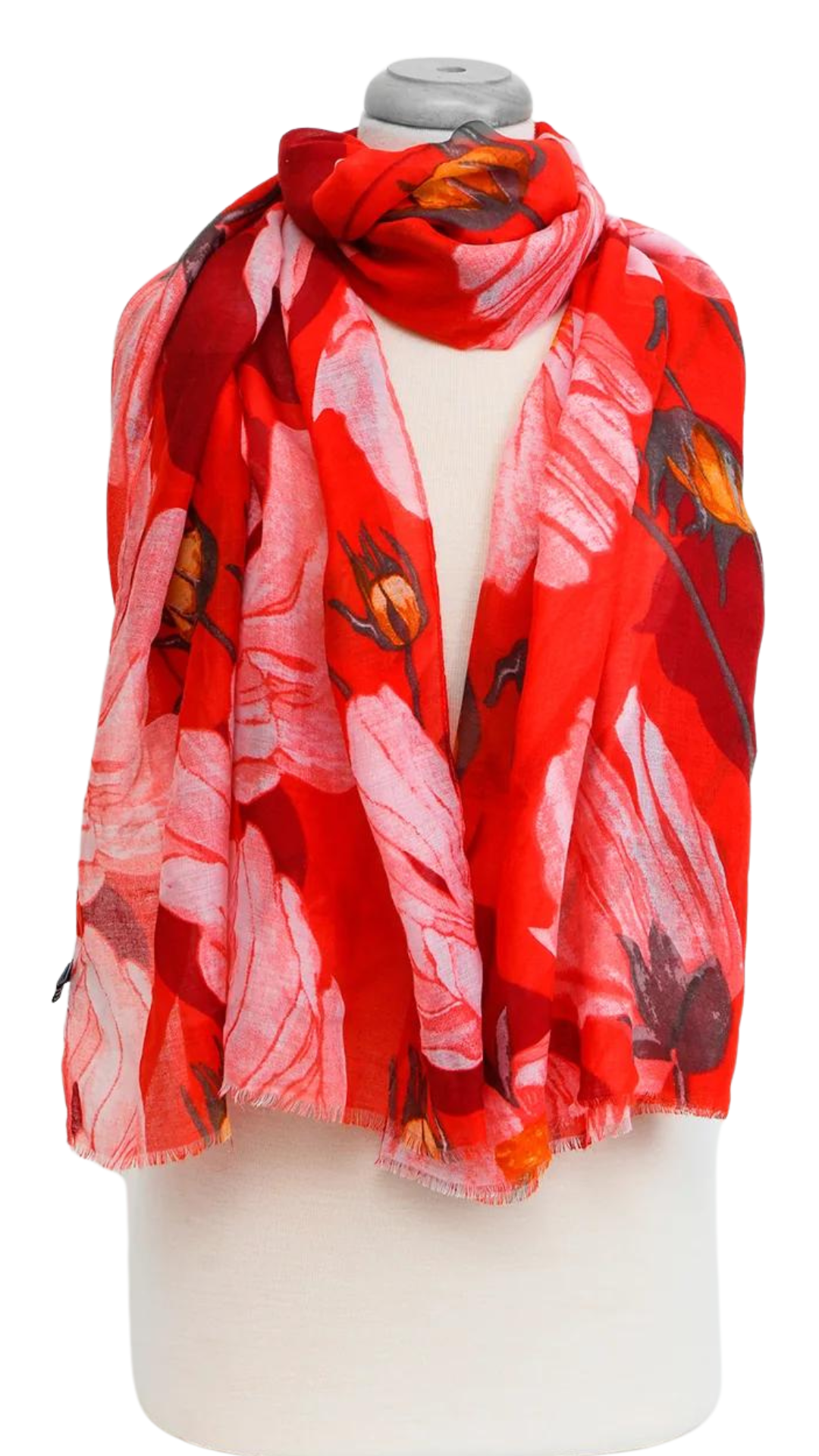 Red Floral Print Foulard Scarf. Style CARA6149-RED