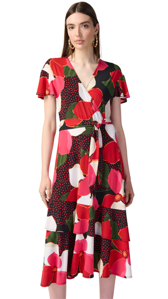 Floral Print Silky Wrap Dress. Style JR241285