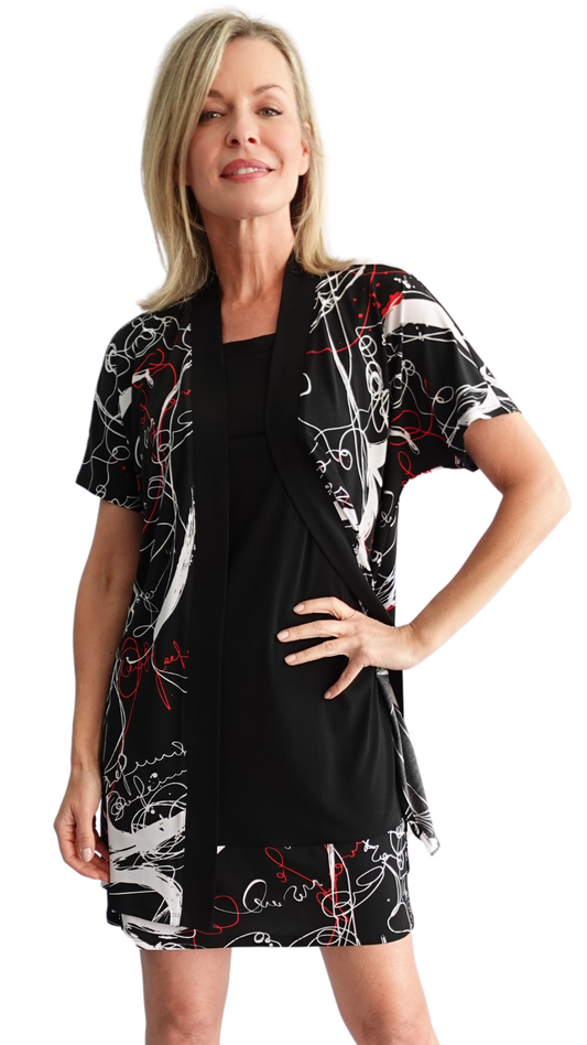 Graffiti Print Two-Piece Cardigan & Dress Set. Style SW97251