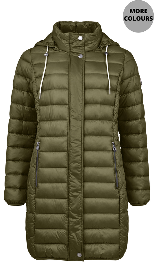 Mid Length Removable Hood Quilted Outerwear. Style FR103