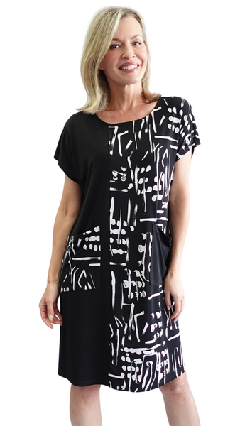 Solid & Printed Patch Pocket Dress. Style SW97219