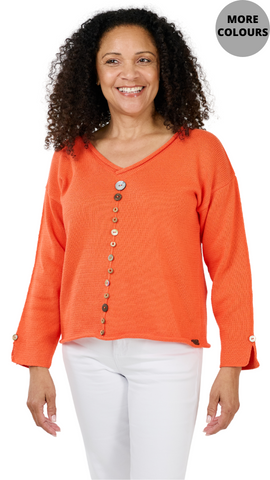 Decorative Button Rolled Edge Sweater. Style SHNP5348