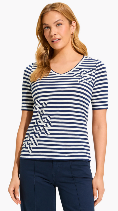 Navy & White Stripe Appliqué Top. Style FD3899476