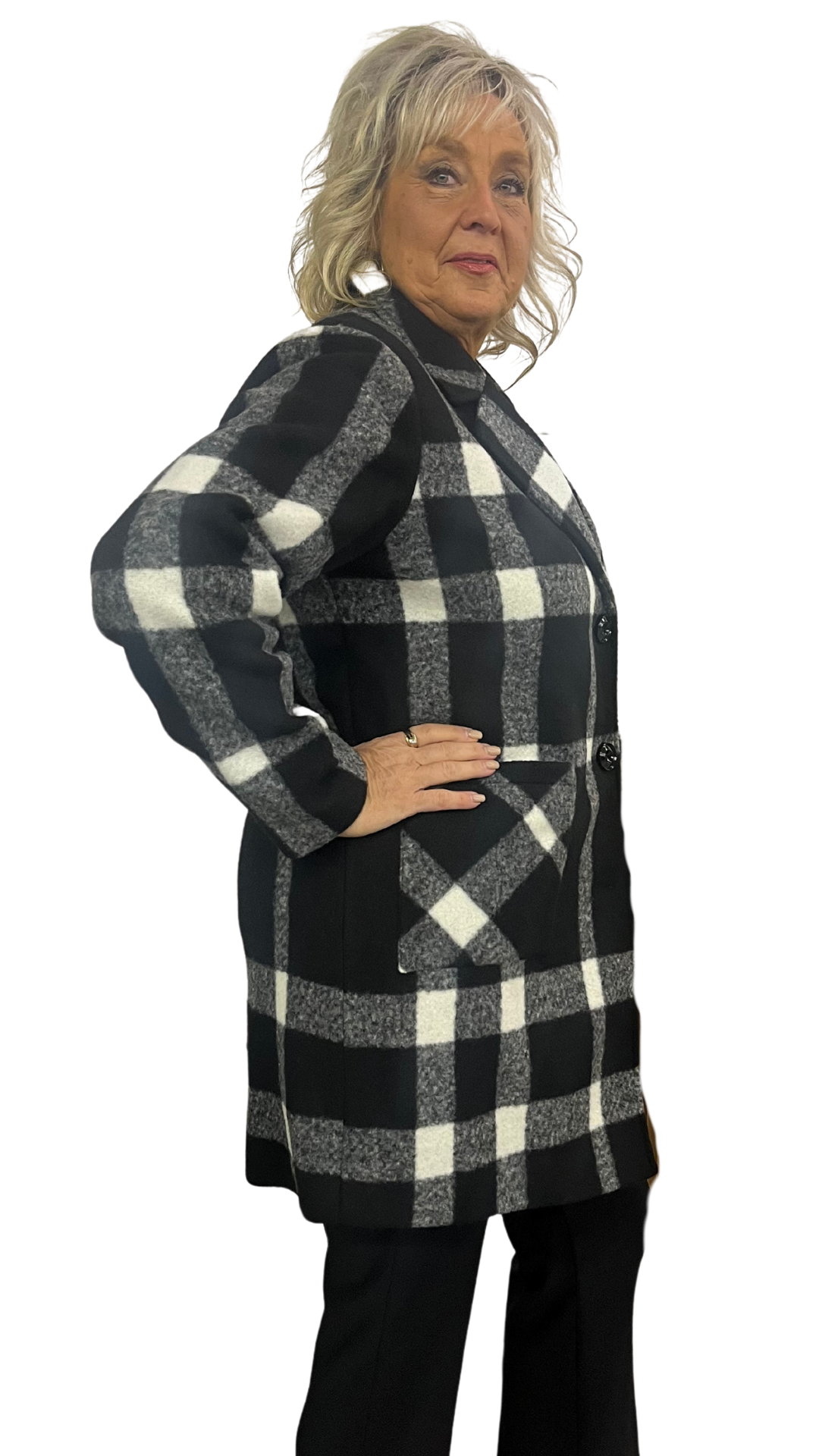 Notched Collar Plaid Coat. Style NSG2006R