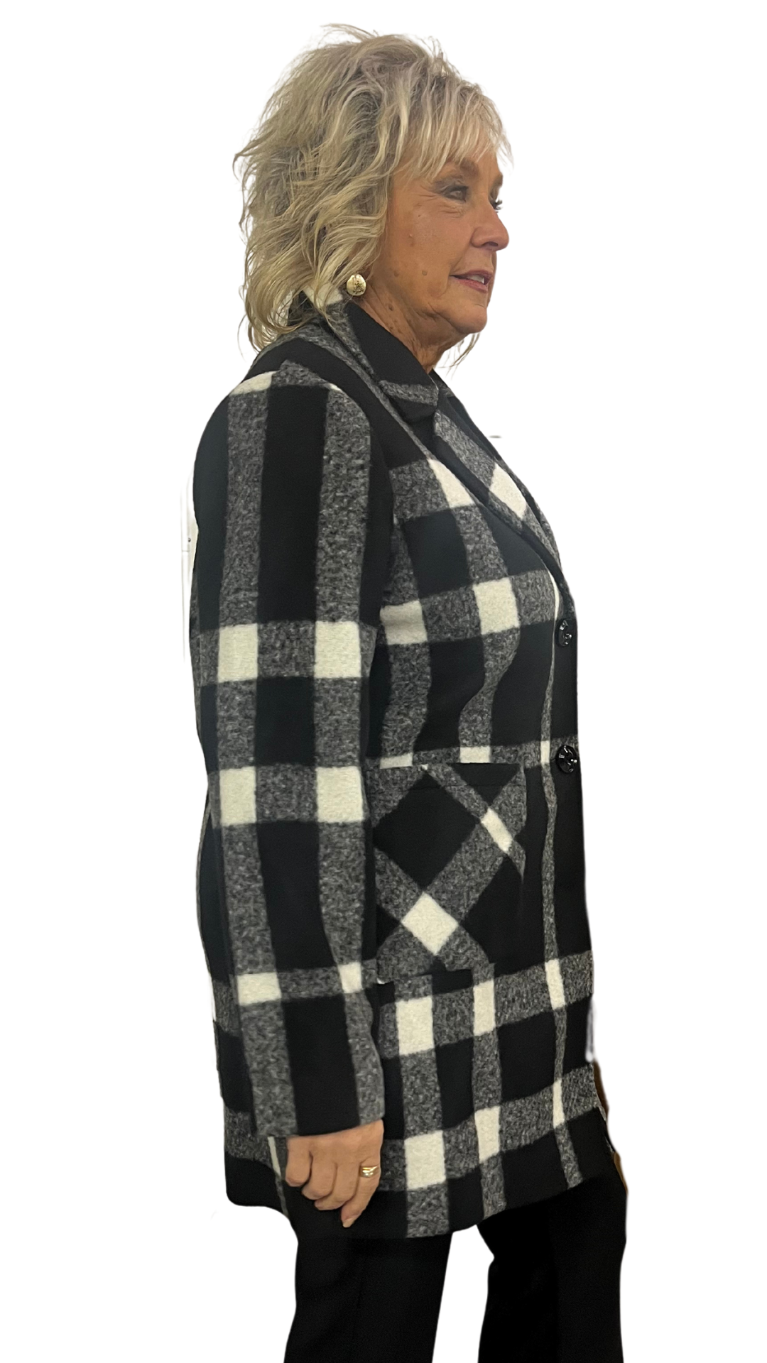 Notched Collar Plaid Coat. Style NSG2006R