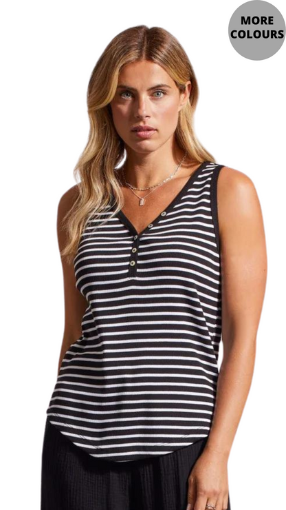 Striped Henley Button Tank. Style TR5361O-4924