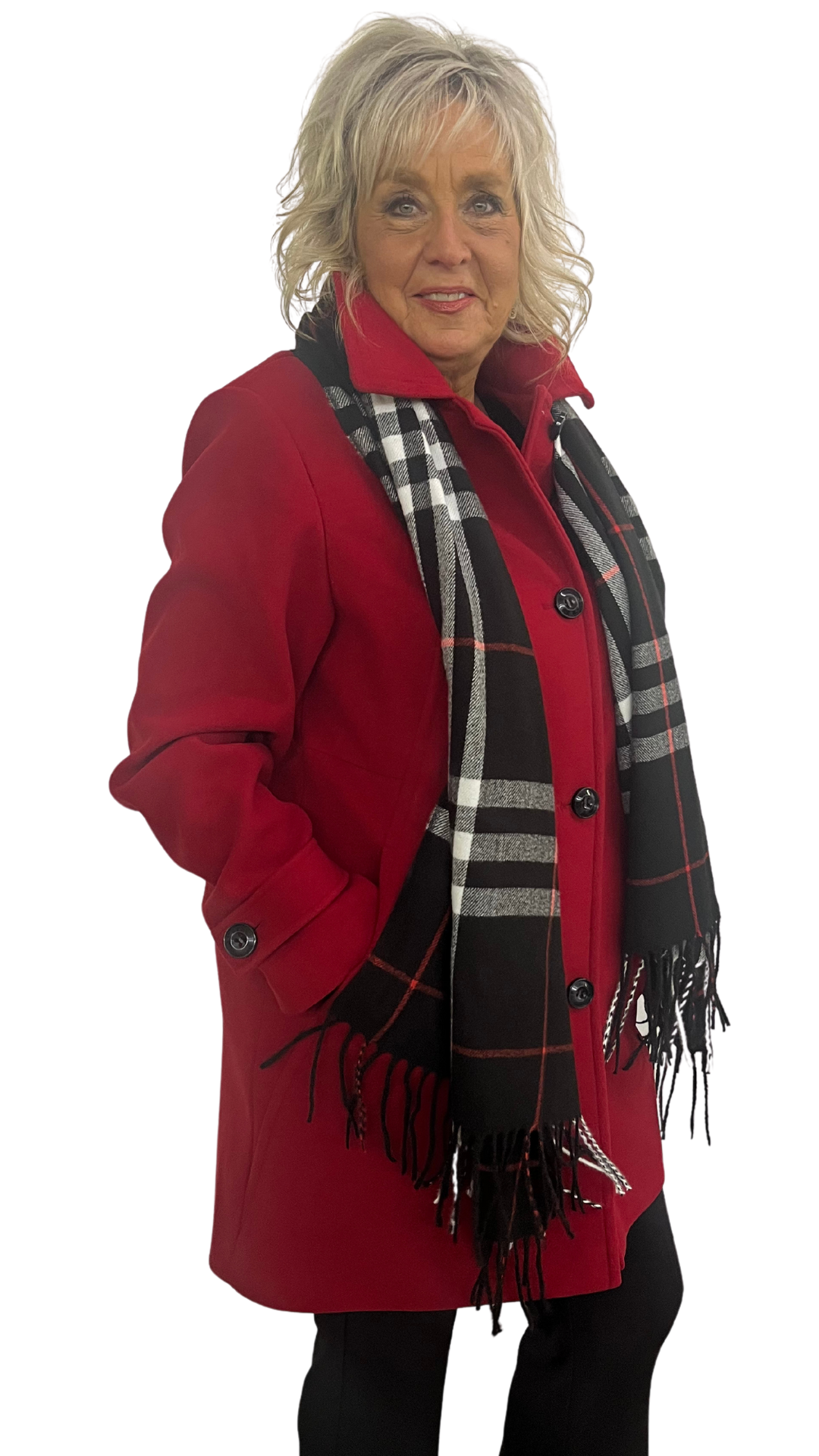 Melton Car Coat with Plaid Scarf. Style NSG2000RA