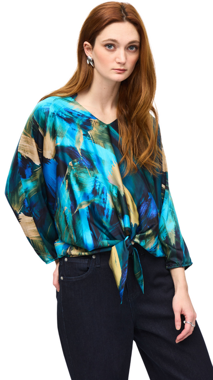 Satin Abstract Print Cocoon Top. Style JR243102