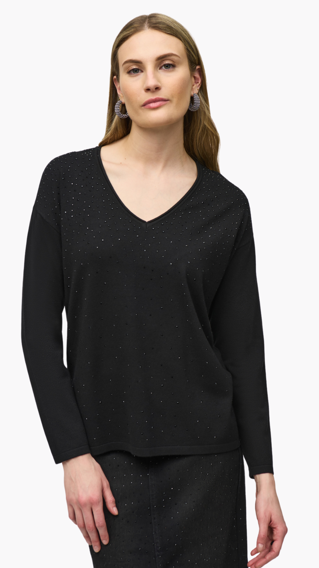 V-Neck Sparkle Knit Pullover. Style JR244923