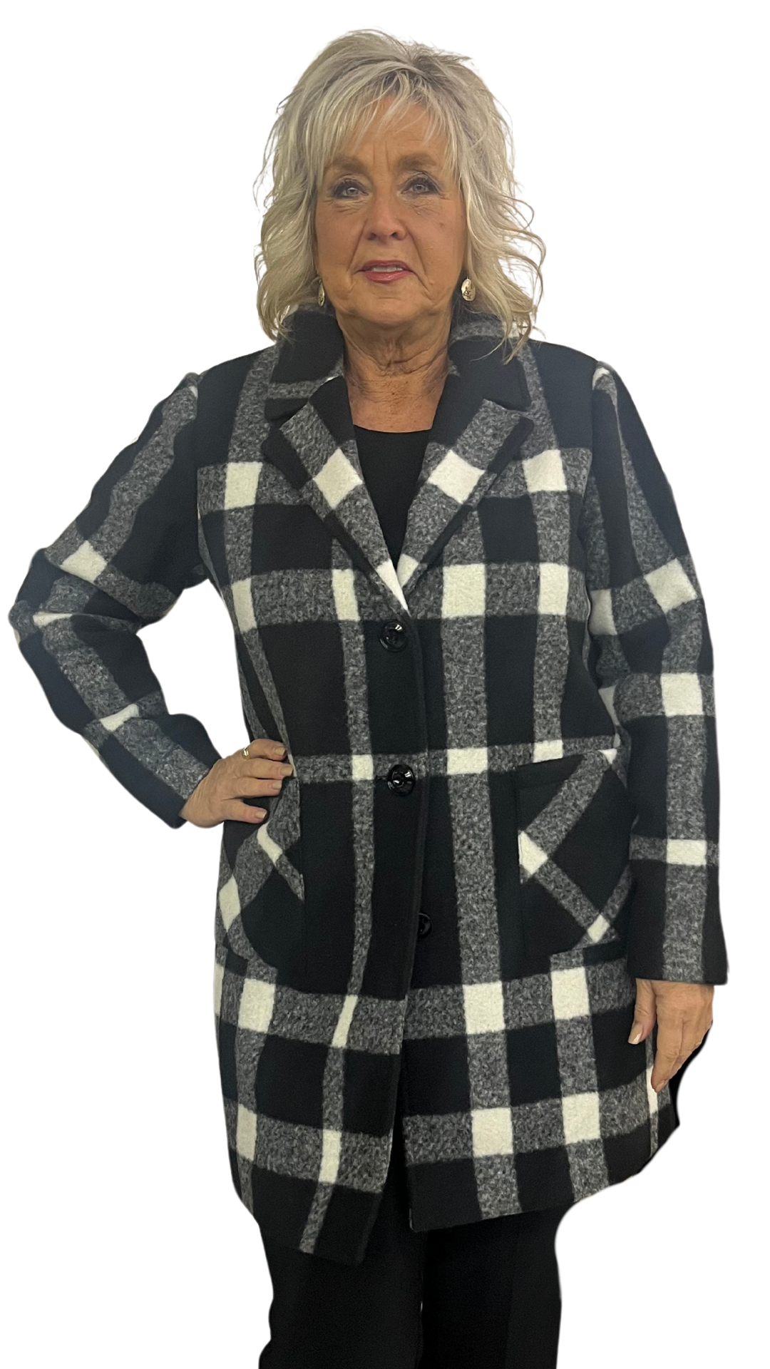 Notched Collar Plaid Coat. Style NSG2006R