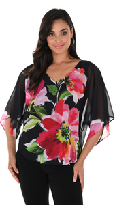 Floral Chiffon Overlay Top. Style FL246186
