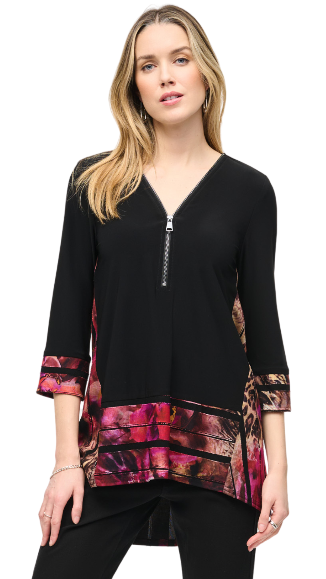 Silky Knit High Low Abstract Tunic. Style JR243157