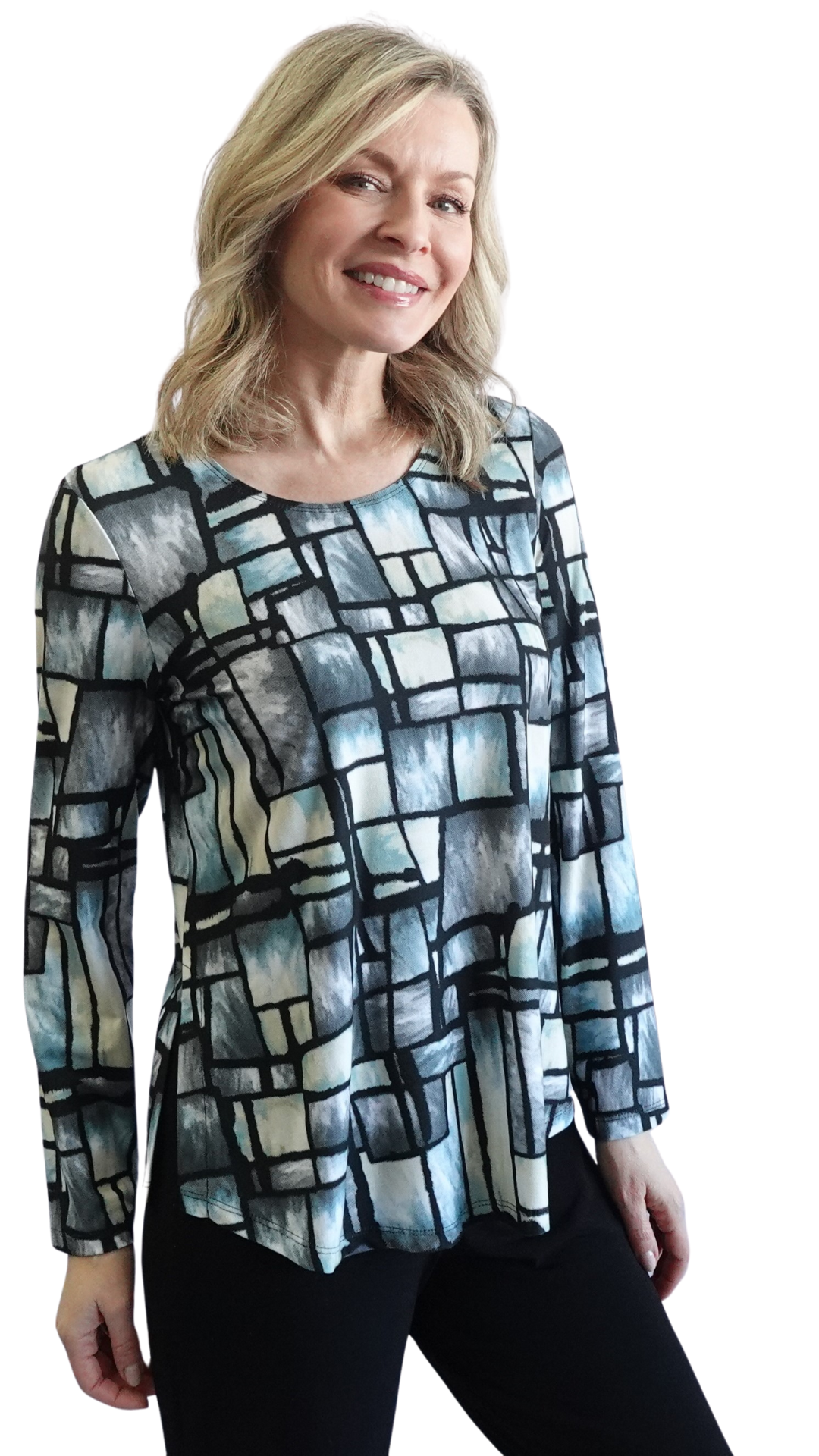 Stained Glass Print Round Hem Top. Style SW102252