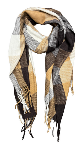 Soft & Cozy Coffee Tones Plaid Scarf. Style ELWNANACY14-COF