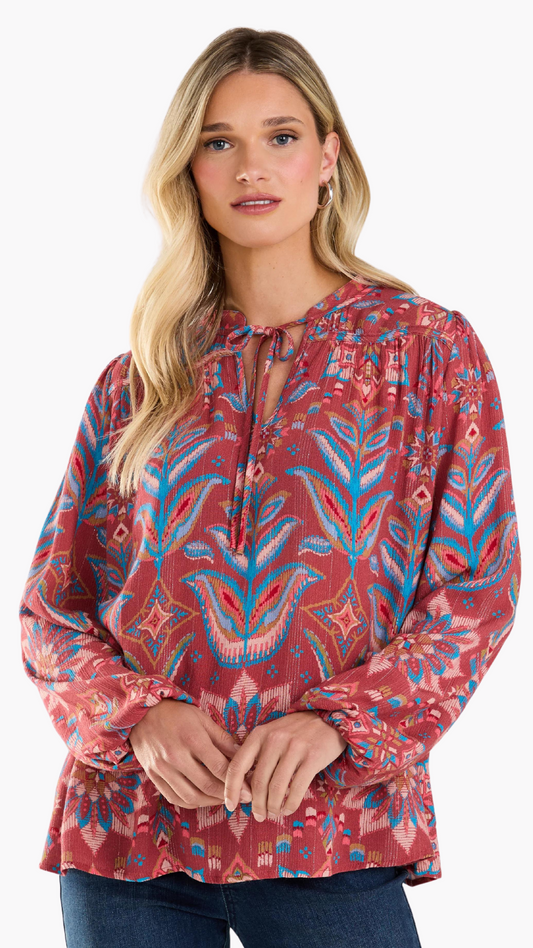 Long Sleeve Tie Up Printed Blouse. Style FD7199883