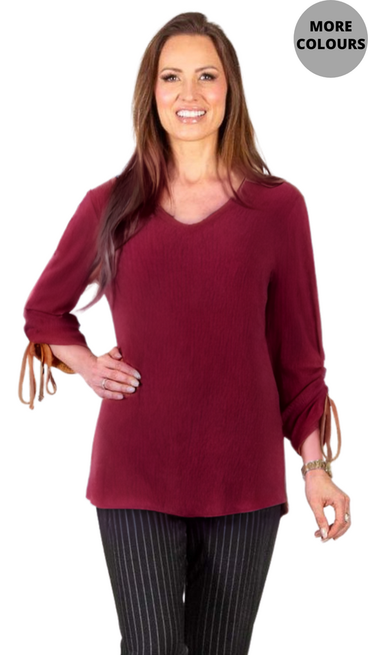 3/4 Tie Sleeve V-Neck Top. Style PE124-4578