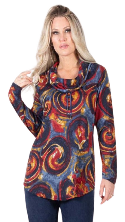 Cowl Neck Multicolour Printed Top. Style PE154-4534