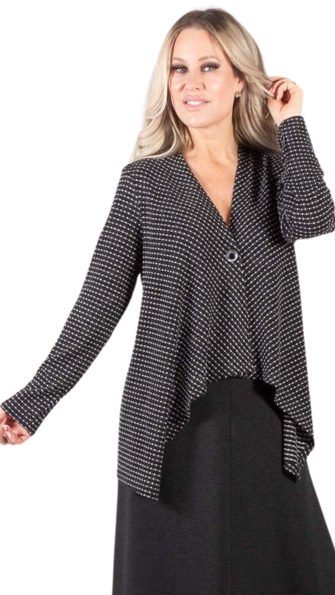 Black & White Textured Knit Cardigan. Style PE578-7049