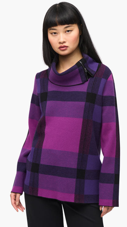 Plaid Jacquard Cowl Neck Sweater. Style JR243943