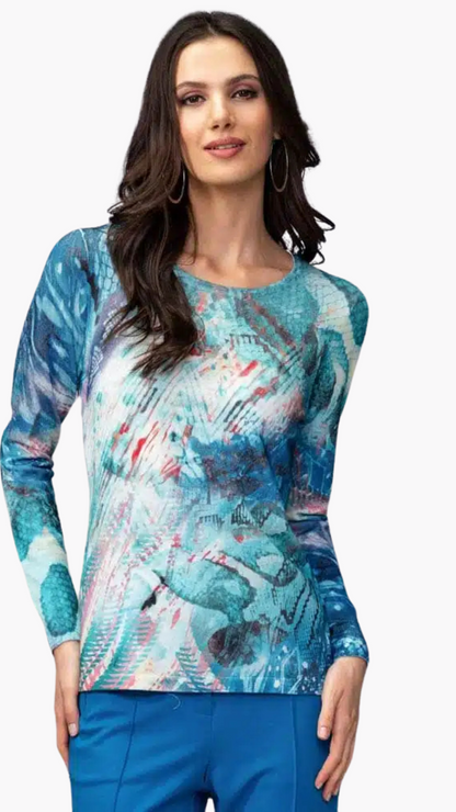 Blue Swirl Print Lightweight Sweater . Style ALSA44055