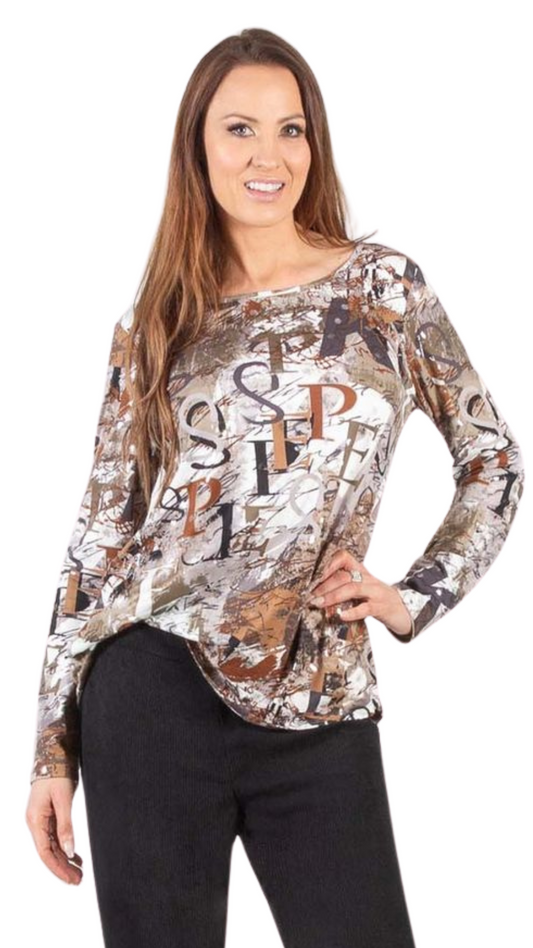 Soft Textured Letter Print Top. Style PE397-4719