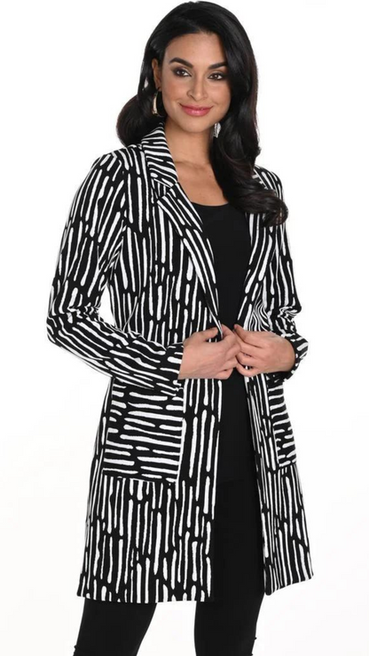 Abstract Textured Stripe Mid Length Blazer. Style FL243164