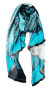 Paisley Print Turquoise Pashmina Scarf. Style ELWANITA15-TUR