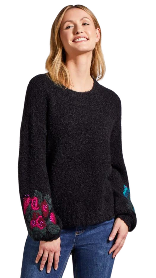 Boucle Puff Sleeve Embroiderd Sweater. Style TR5667O-5158