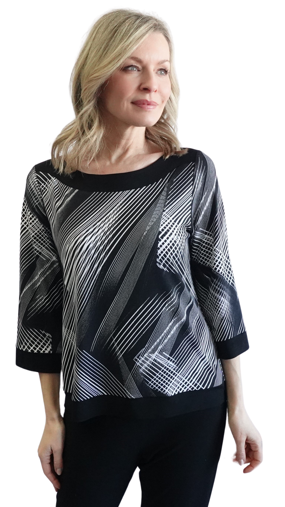 Trellis Print Boat Neck Top. Style SW102201