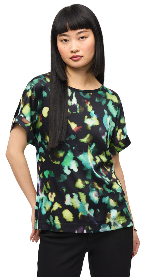 Satin Front Abstract Print Top. Style JR243938