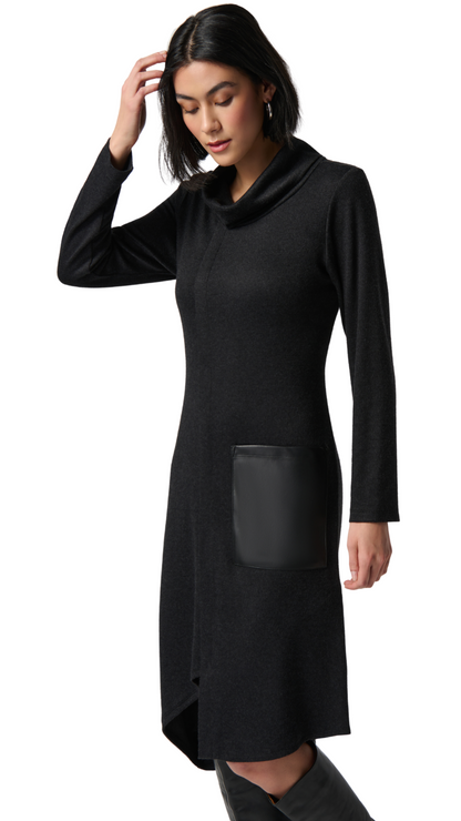 Vegan Leather Pocket Sweater Dress. Style JR234160