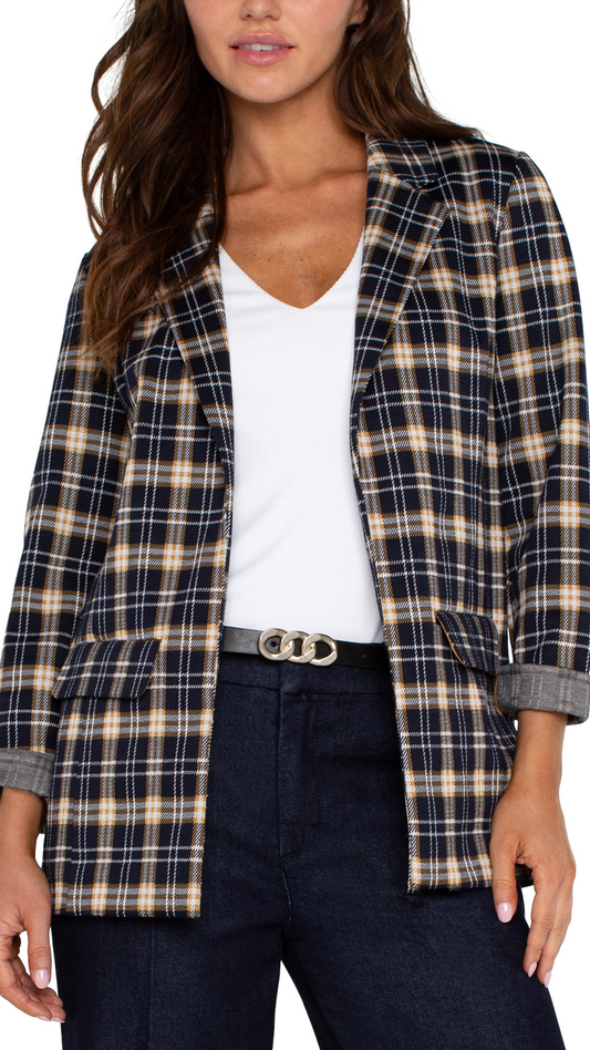 Tartan Plaid Boyfriend Blazer. Style LVLM1210NG13