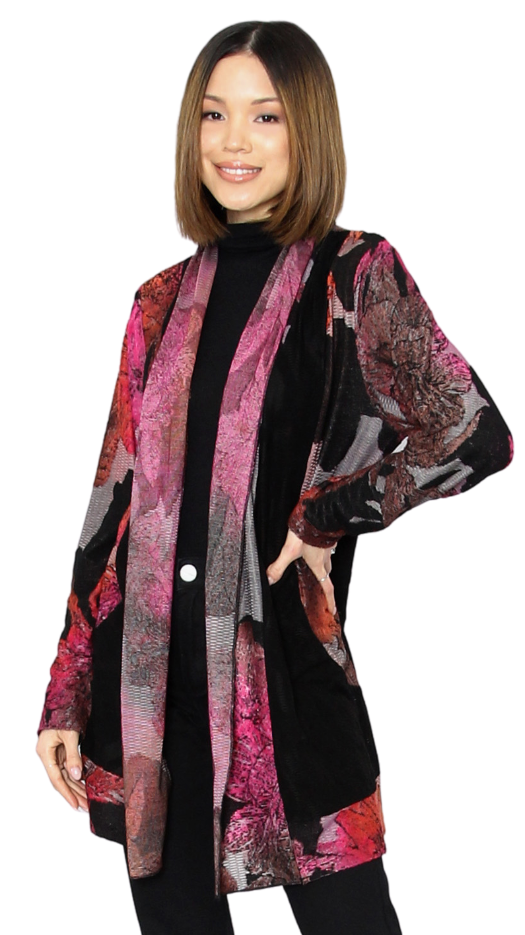 Open Front Pink Tango Cardigan. Style CAT323117