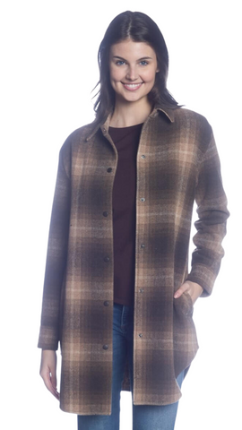 Long Plaid Snap Shacket in Multiple Colours. Style COTLJ-100F