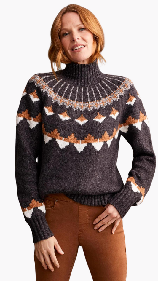 Geometric Intarsia Mock Neck Sweater. Style TR1880O-3808