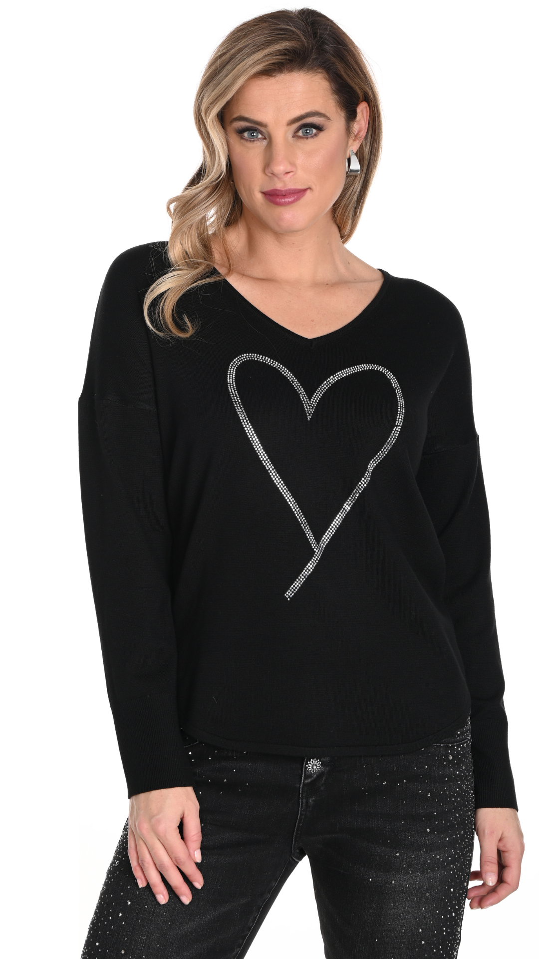 Rhinestone Heart Knit Sweater. Style FL243491U