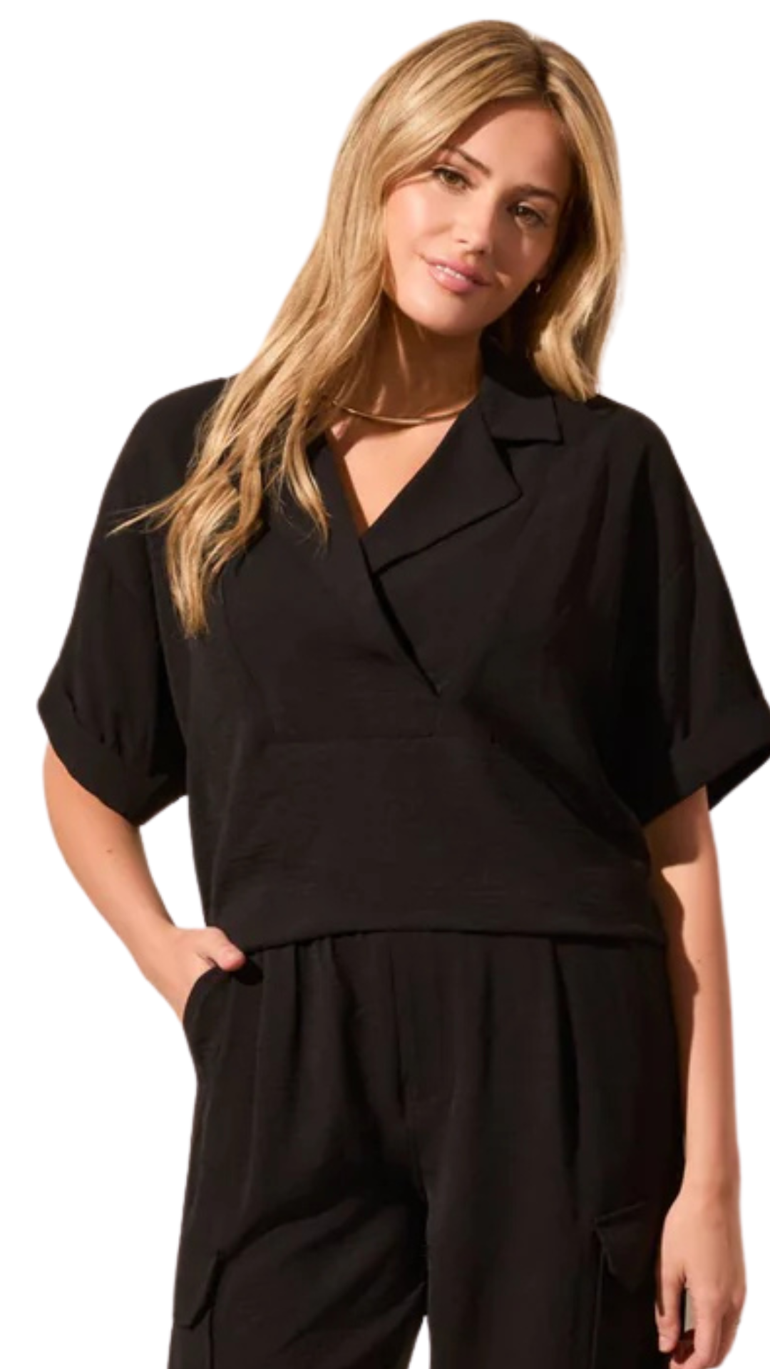 Lapel Collar Short Sleeve Top. Style TR5739O-4835