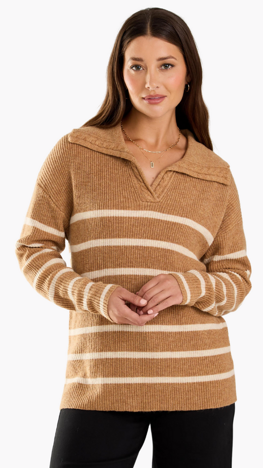 Wide Collar Striped Knit Sweater. Style FD1849704