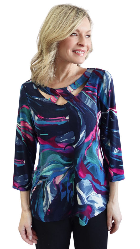 Aura Print Cutout Detail Top. Style SW102218