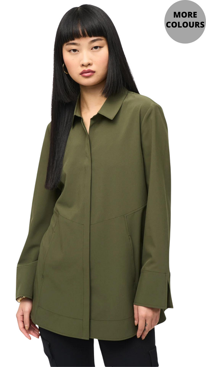 Woven Button Front Pocket Blouse. Style JR243958