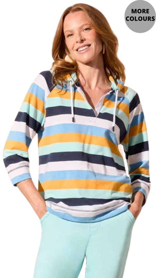 Striped V-Neck Hooded Top. Style TR1642O-3241