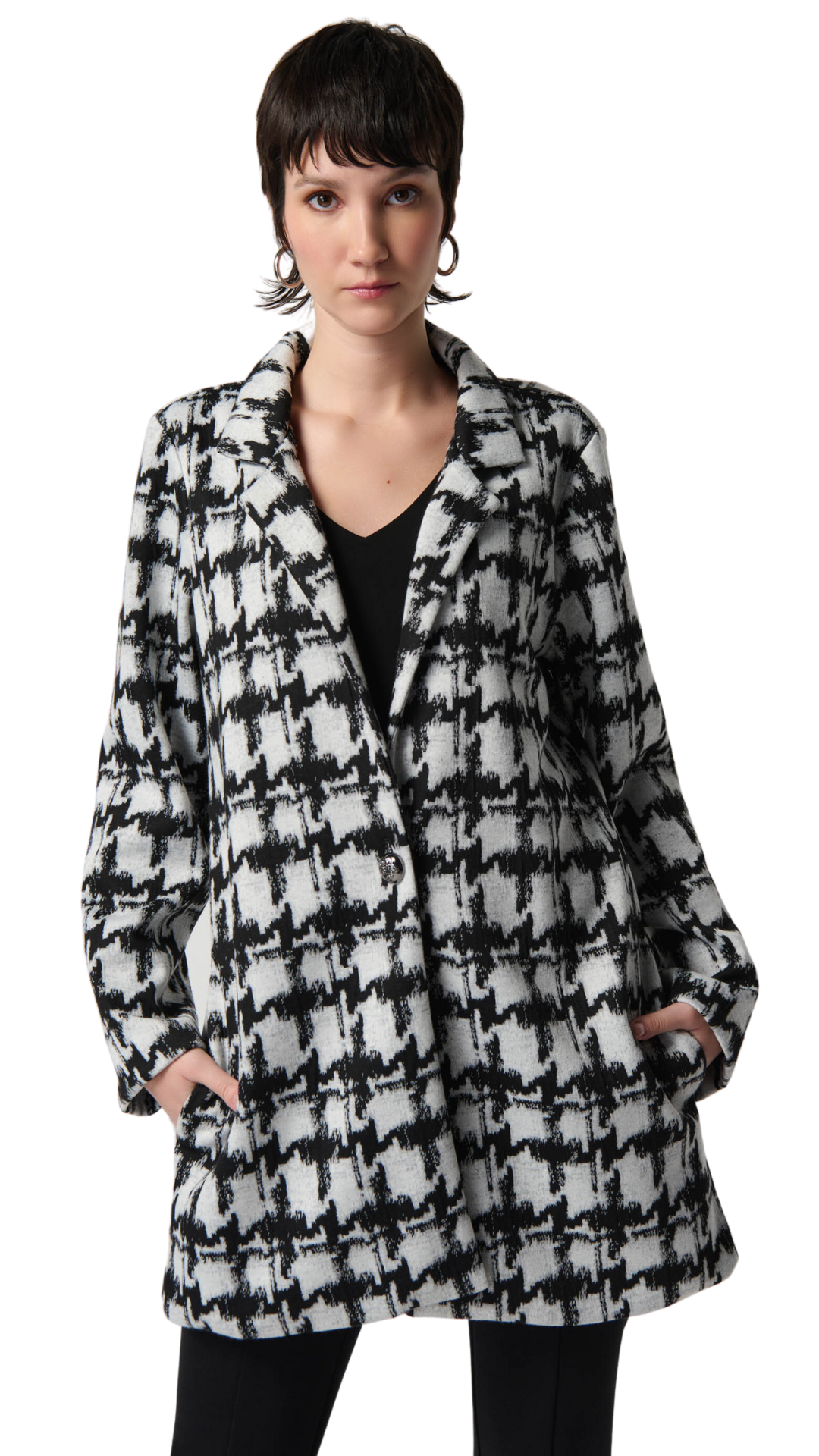 Boxy Houndstooth Blazer Coat. Style JR234121