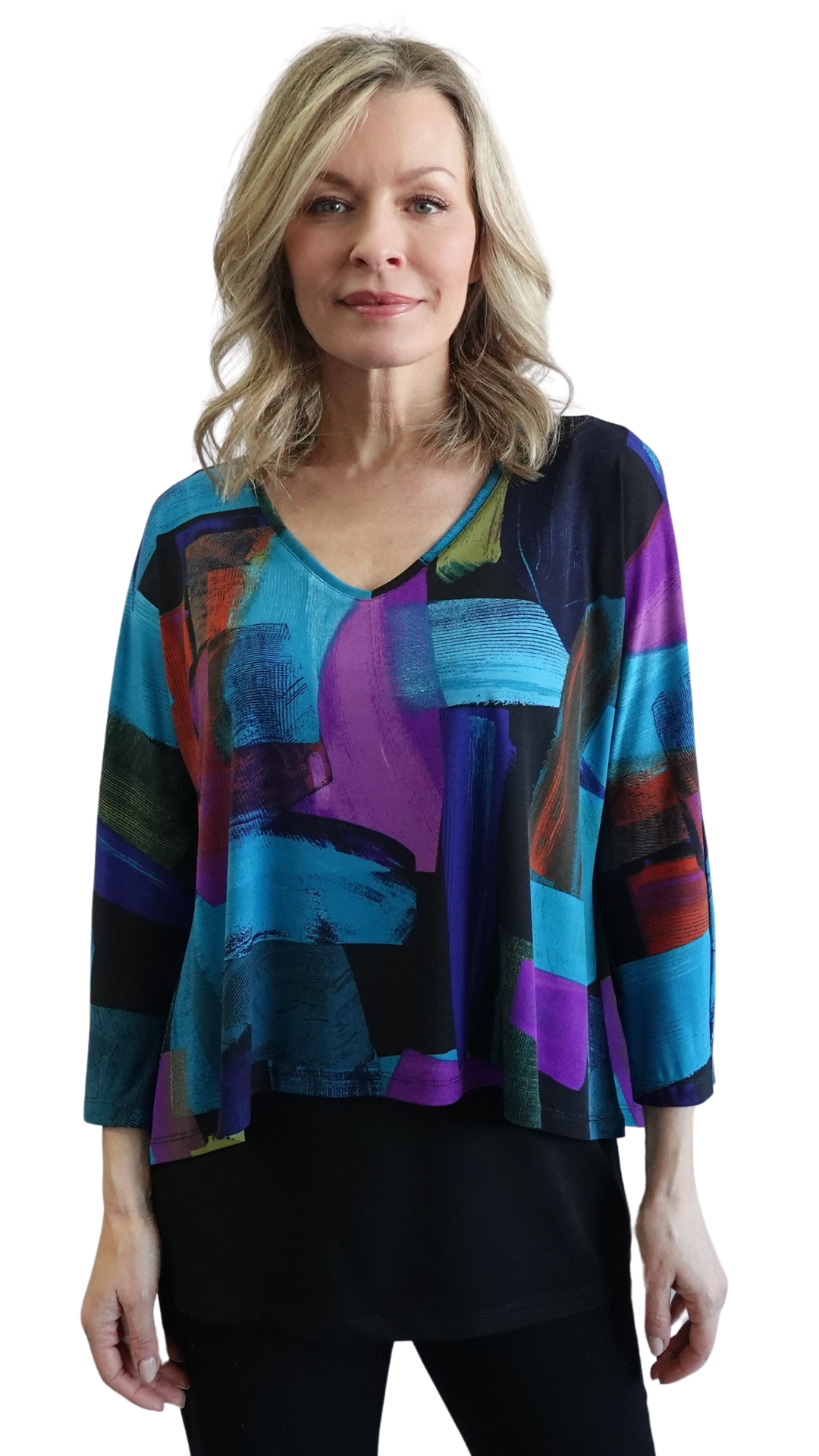 Hues Print Double Layer Dolman Sleeve Top. Style SW102207