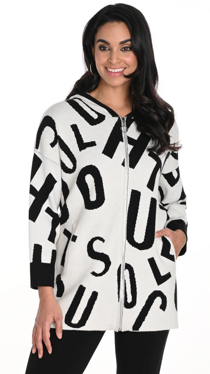 Letter Print Hooded Cardigan. Style FL243505U