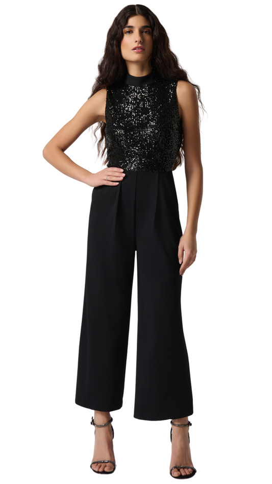 Sequins & Scuba Crepe Wide Leg Jumpsuit. Style JR234205