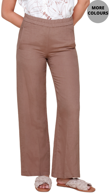 Pull On Wide Leg Linen Blend Pant. Style REN10045-2151