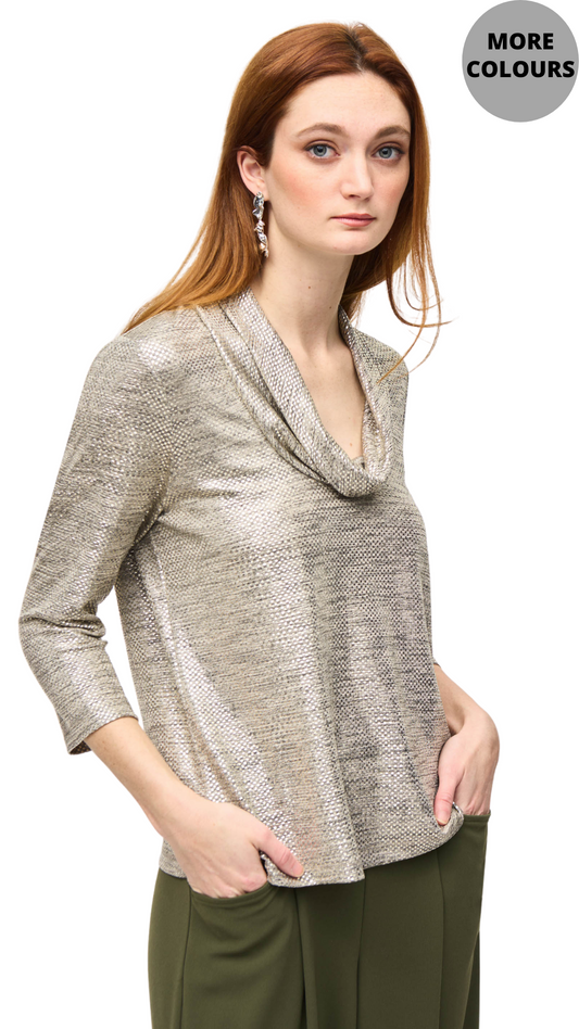 Foiled Knit Cowl Collar Top. Style JR243167