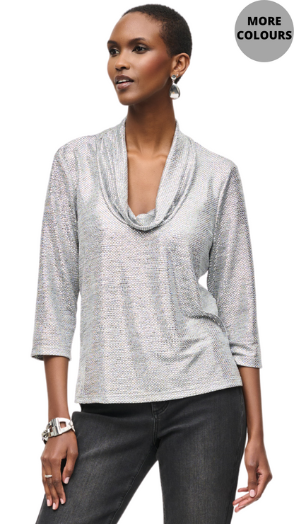 Foiled Knit Cowl Collar Top. Style JR243167