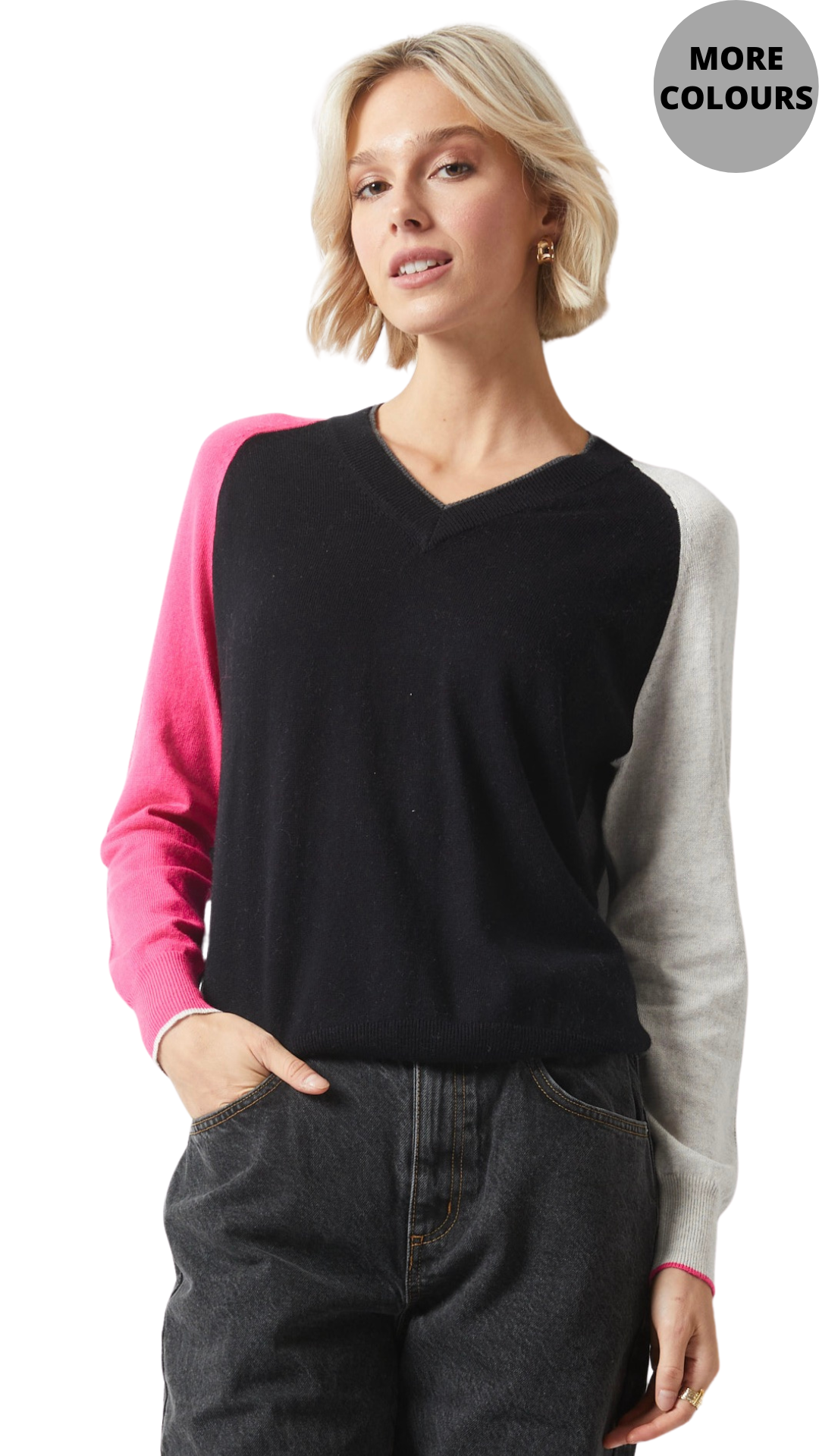 Colour Block College V-Neck Sweater. Style ZKP6342U