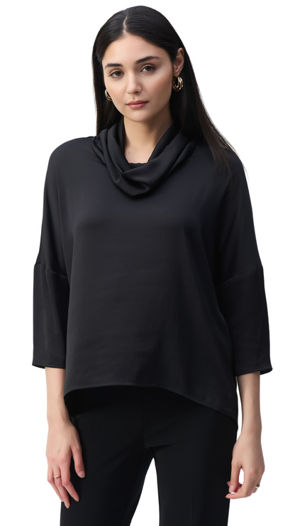 Cowl Neck Faux Back Buttons Satin Top. Style JR243189